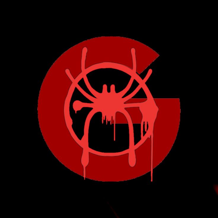 a red spiderman logo with dripping blood on it's face and the letter g