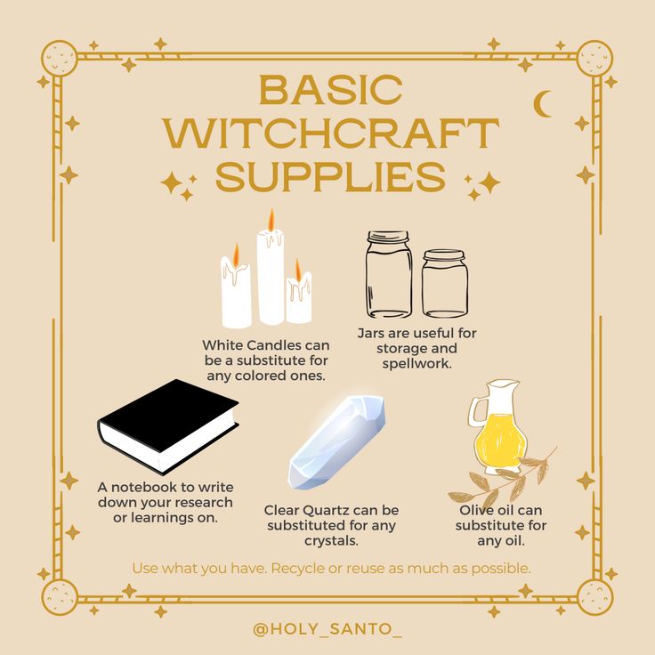 Witchcraft Must Haves, Basic Witchcraft Supplies, Hobbies For Witches, Basic Witch Spells, Beginner Witch Essentials, Open Practices Witchcraft, Witch Stuff For Beginners, Things For Witches, Pagan Beginners