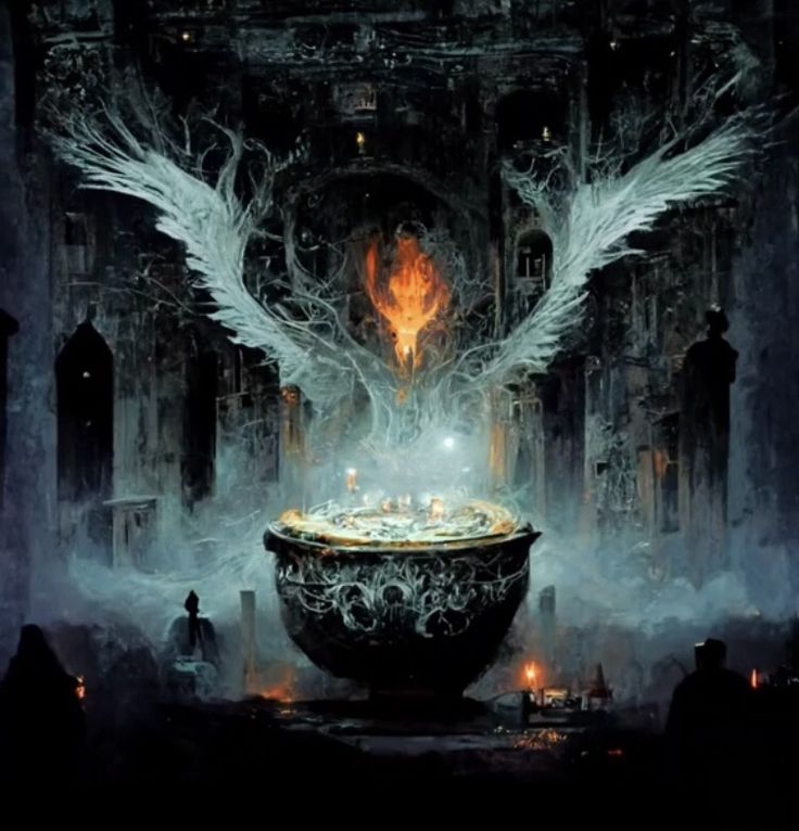 an image of a bowl with angel wings on it in the middle of a dark room