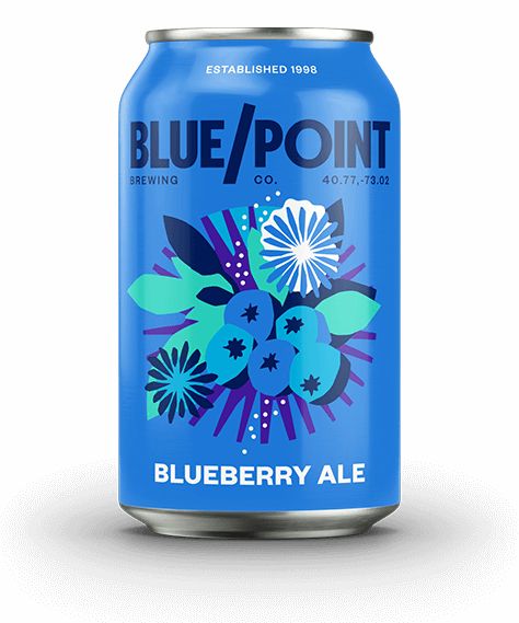 blueberry ale beer can on a white background with an image of flowers and leaves