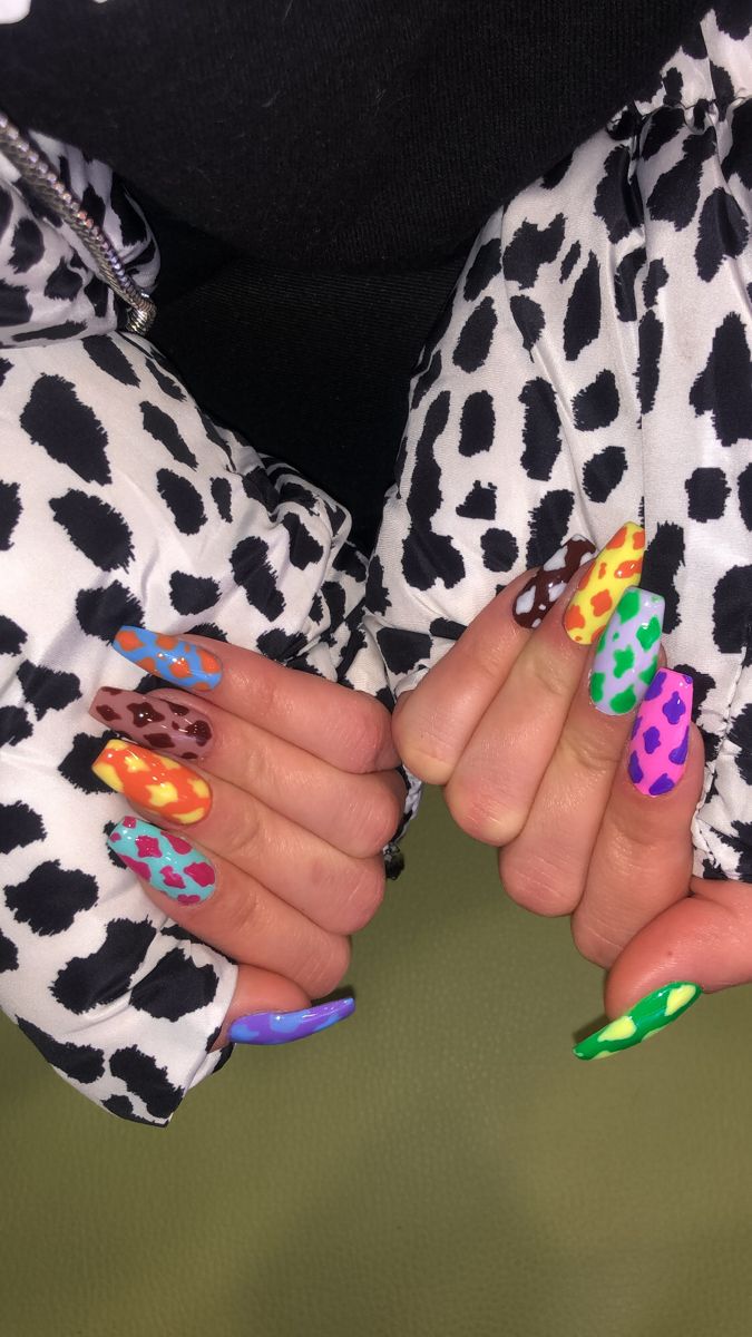 Cow Nails, Rainbow Nails, Designs Ideas, Nail Inspo, Makeup Tips, Acrylic Nails, Cow, Nail Designs, Nail Art