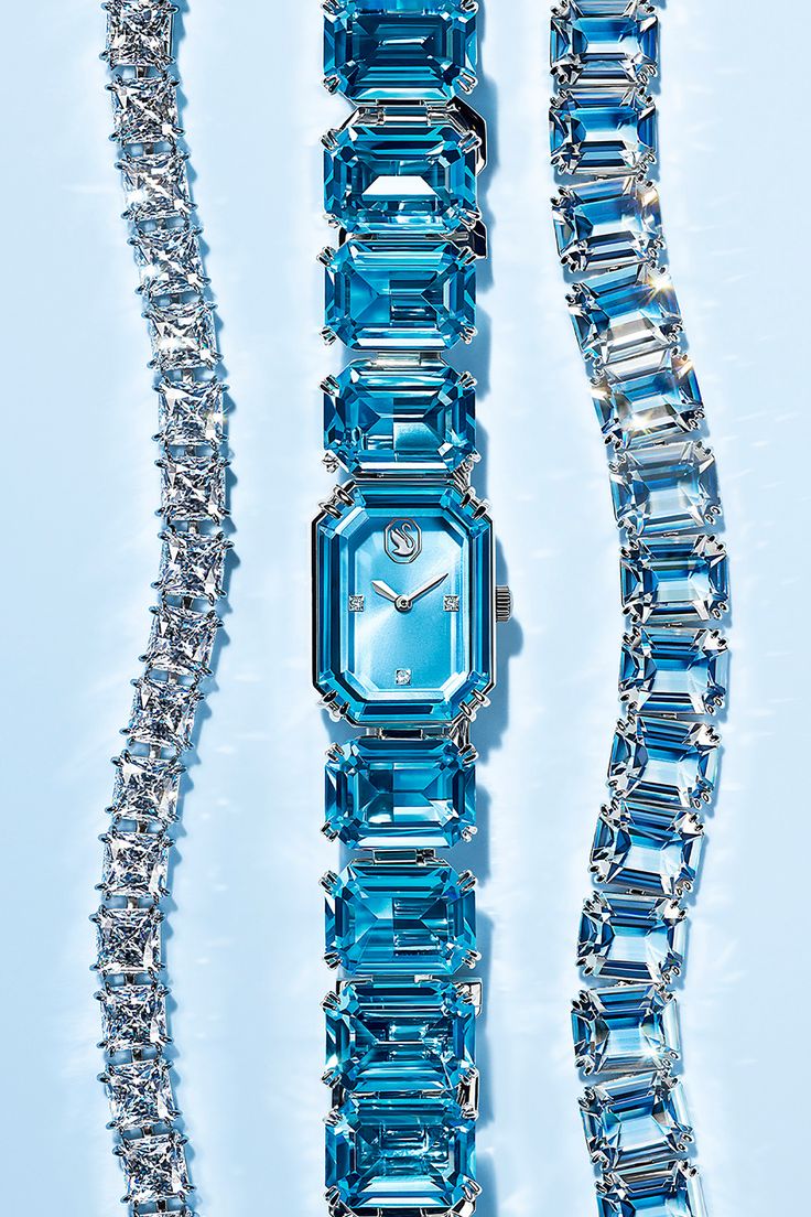 Watch Swarovski, Swarovski Millenia, Wrist Stack, Blue Crystal Bracelet, Fancy Jewellery Designs, Swarovski Crystal Jewelry, Crystal Watches, Swarovski Bracelet, Dope Jewelry