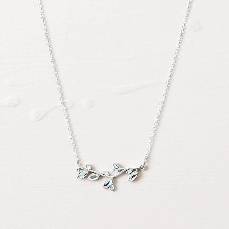 Simple Wedding Necklace - JazzyAndGlitzy Simple Wedding Necklace, Wedding Necklace Simple, Sterling Silver Leaf Necklace, Backdrop Necklace Wedding, Crystal Wedding Necklace, Bridal Necklaces, Bridal Statement Necklace, Focus Point, Shoulder Necklace