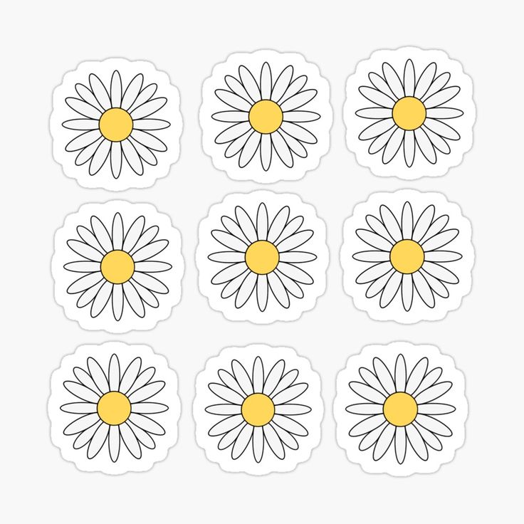 six daisies stickers in white and yellow