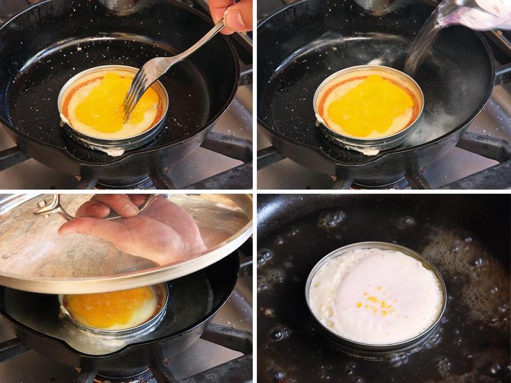 the process of cooking eggs in a frying pan