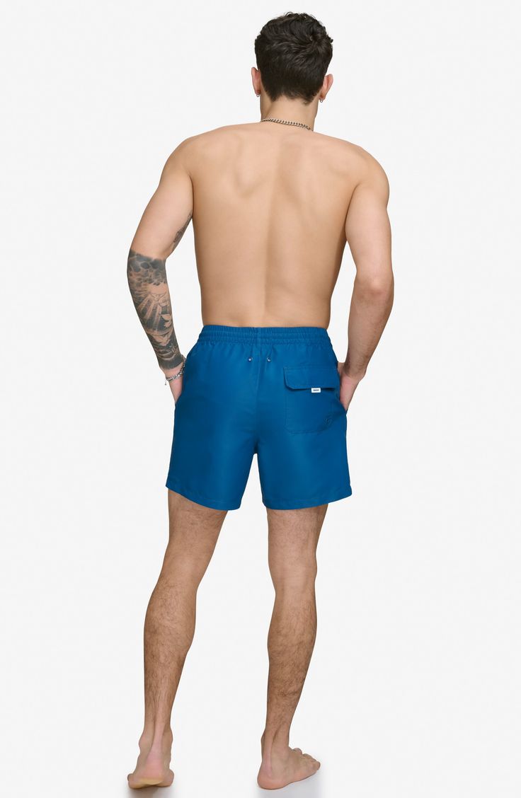 Soak up the sun in these recycled-fiber swim trunks built with UPF 40+ sun protection. 5" inseam (size Medium) Elastic/drawstring waist Front slant pockets; back patch pocket Lined 100% REPREVE polyester REPREVE recycled polyester is made from 100% post-consumer recycled plastic bottles Machine wash, tumble dry Imported Nylon Swimwear With Built-in Shorts And Relaxed Fit, Beachwear Swimwear With Built-in Shorts For Outdoor, Casual Swim Trunks Upf 50+ For Pool, Outdoor Swim Trunks With Functional Drawstring, Beachwear Bottoms For Outdoor, Upf 50+ Swim Trunks For Summer Pool, Functional Summer Bottoms With Elastic Waistband, Functional Blue Swimwear With Upf 50+, Nylon Swimwear With Drawstring For Swimming