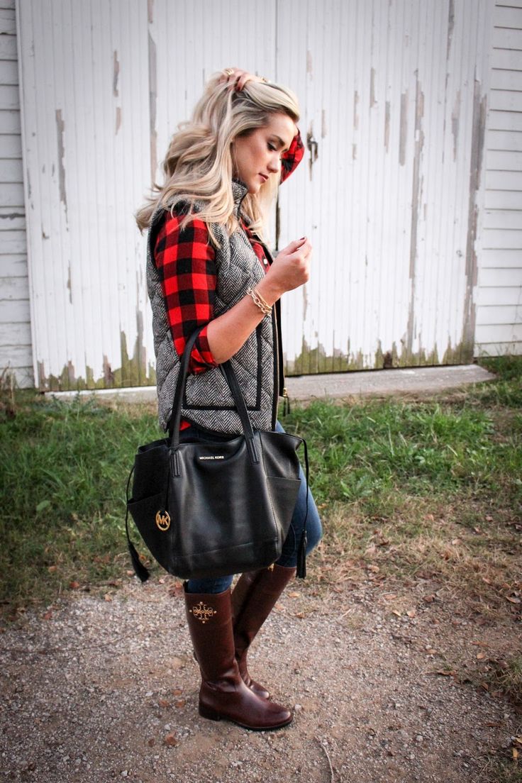 Plaid Christmas Outfit, Buffalo Plaid Outfit, Tory Burch Riding Boots, Plaid Outfit, Plaid Shirt Outfits, Red Lace Top, Red Buffalo Plaid, Plaid Outfits, Valentine's Day Outfit