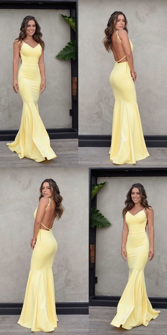 Backless Prom Dress, Prom Dress Mermaid, Prom Dress Inspo, Prom Dresses Yellow, Satin Evening Dresses, Dress Mermaid, Prom Dress Inspiration, Backless Prom Dresses, Cute Prom Dresses