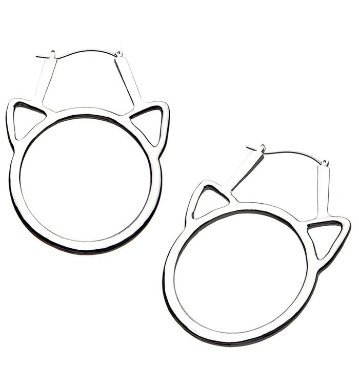 Sold as a pair 316L stainless steel Size 20G Designed to fit comfortably in any flesh tunnel style of plugs worn in the earlobe. Can also be worn as a normal ear piercing. Goth Accessories, Punk Patches, Goth Earrings, Gothic Earrings, Silver Cat, Cat Face, Jewelry Packaging, Silver Hoop Earrings, Body Jewelry