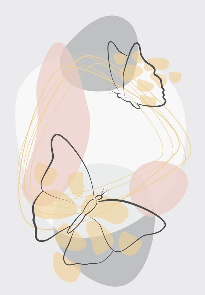 two butterflies on a white background with yellow and pink circles in the middle, one is drawn