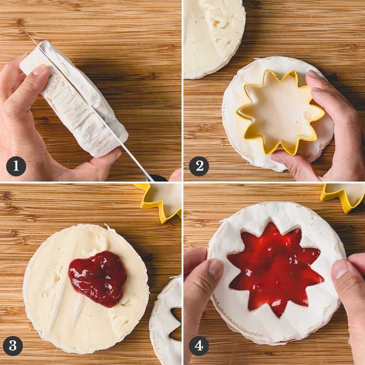 four pictures showing how to make a maple leaf cake with fondant and icing