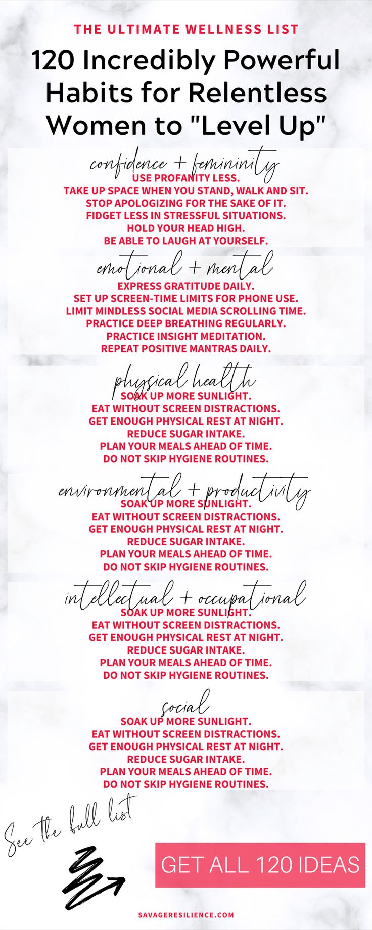 the ultimate power list for women to level up with text overlaying it in red and white