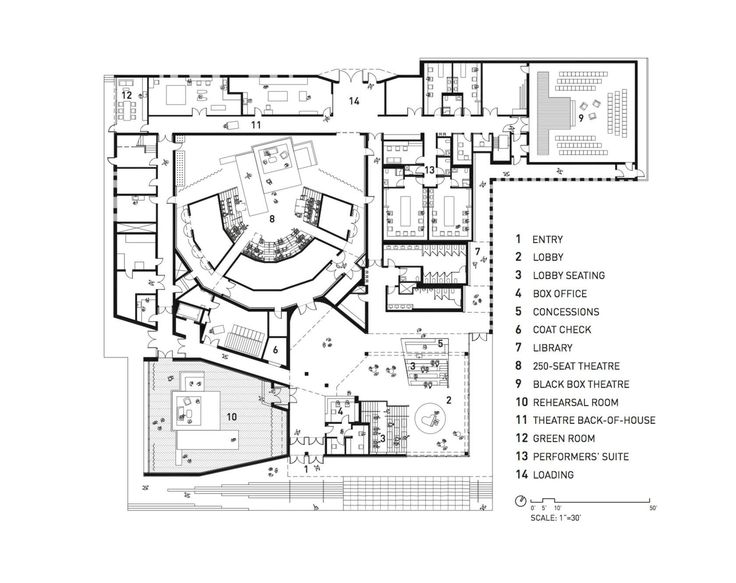 the floor plan for an office building with several floors, including two large rooms and three smaller