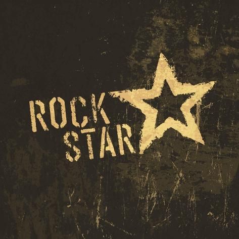 the rock star logo is painted on an old black and yellow background with white stars