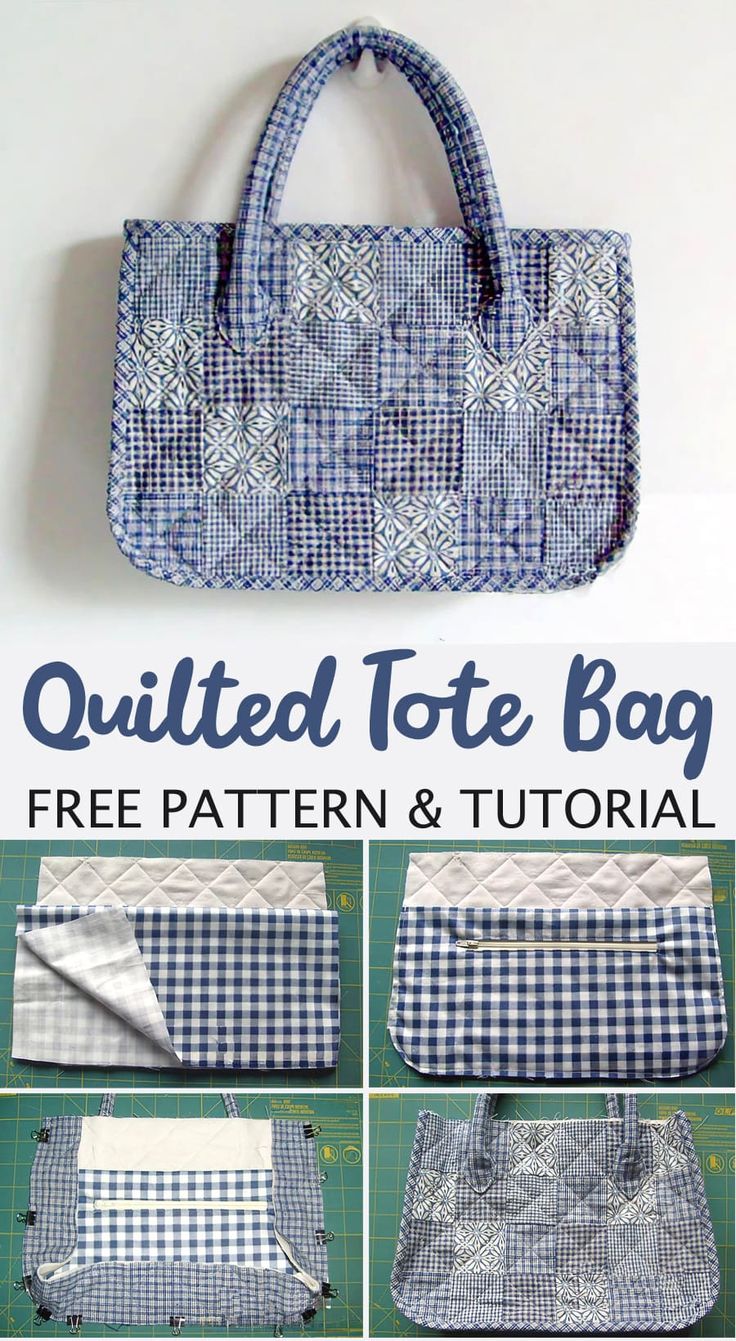 the quilted tote bag is shown with instructions for how to make it