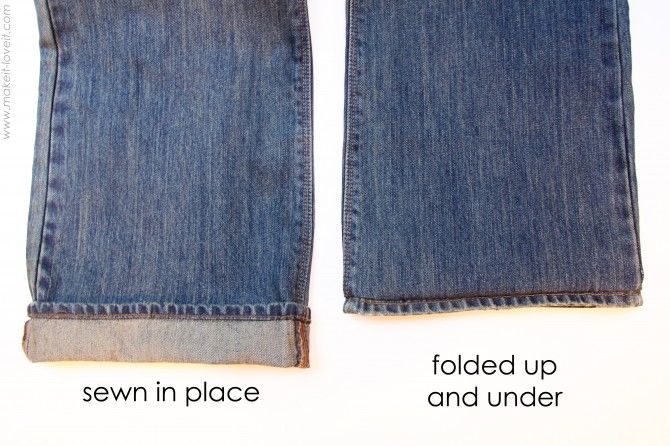 two pairs of blue jeans with the words sewn in place and under