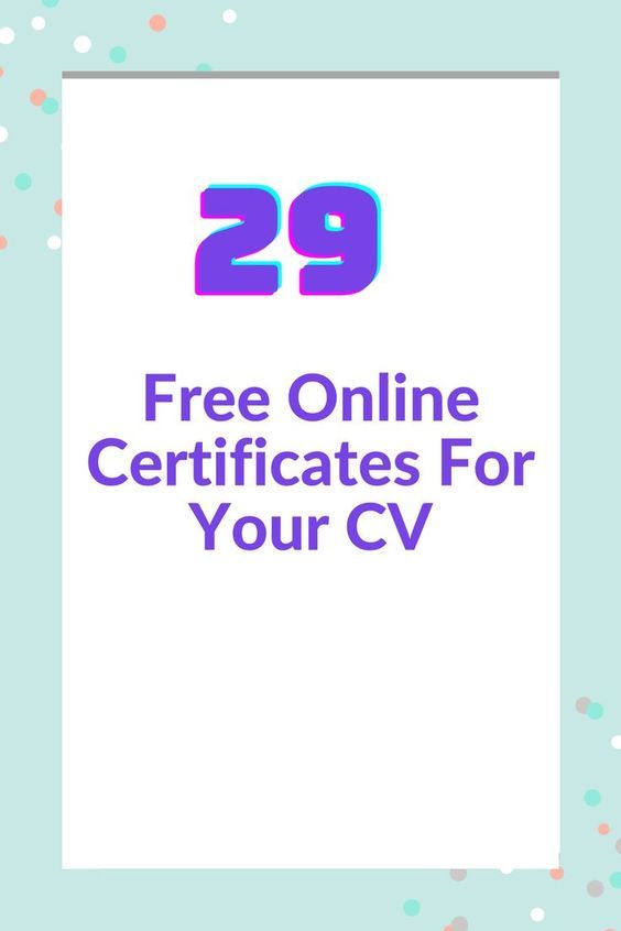 the words 29 free online certificates for your cv are shown in purple and blue