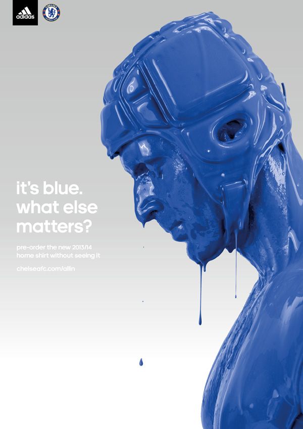 an ad for adidas featuring a blue man's head and the words it's blue, what else matters?