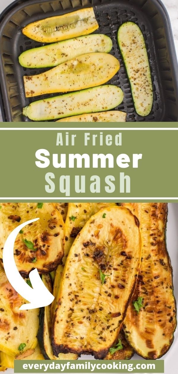 an air fryer with grilled zucchini and squash in it on the side