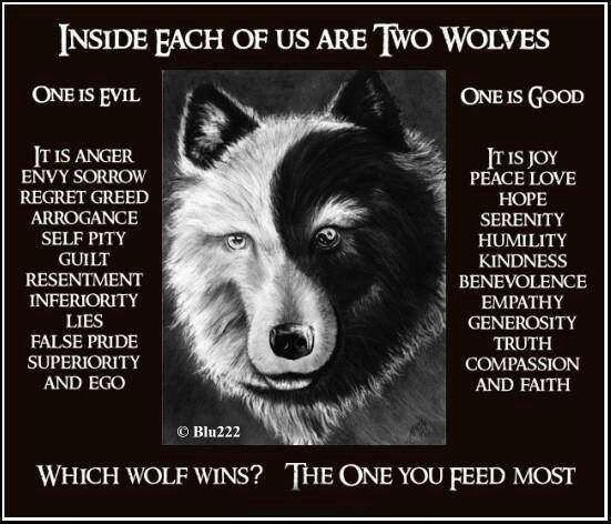 a poster with the words inside each of us are two wolfs and one is god