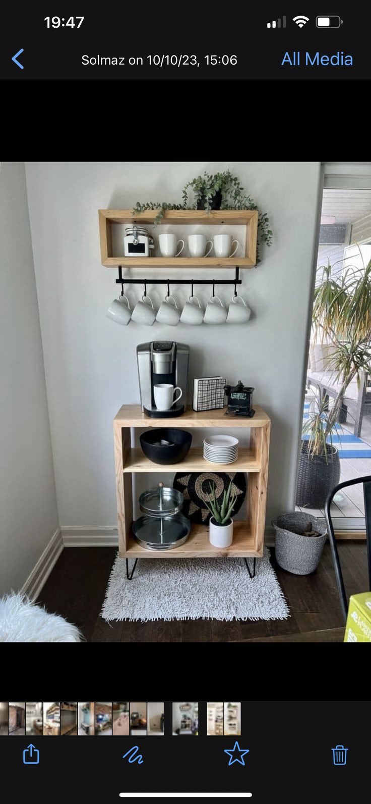 a shelf with cups and plates on it