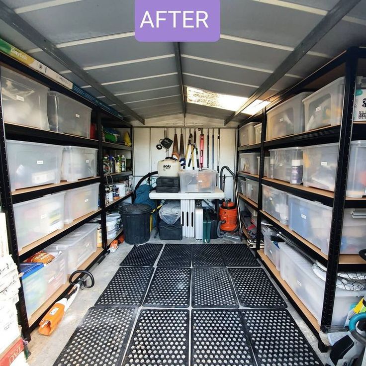 the inside of a truck with lots of shelves and drawers on it's sides