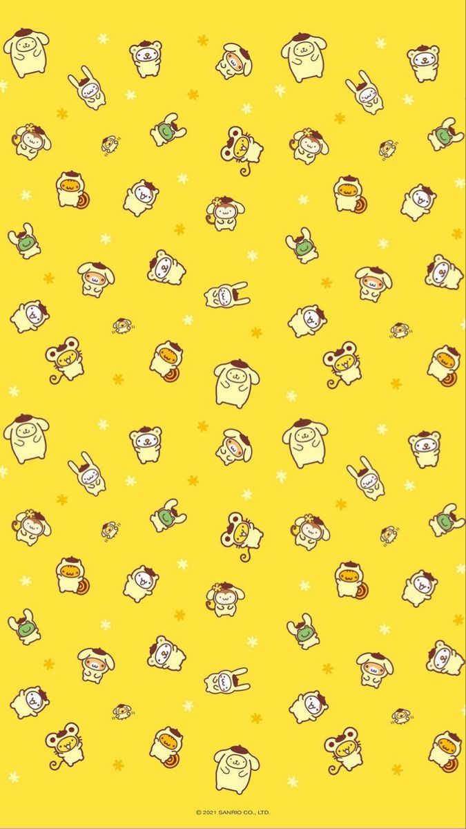 a yellow background with small cartoon animals on it