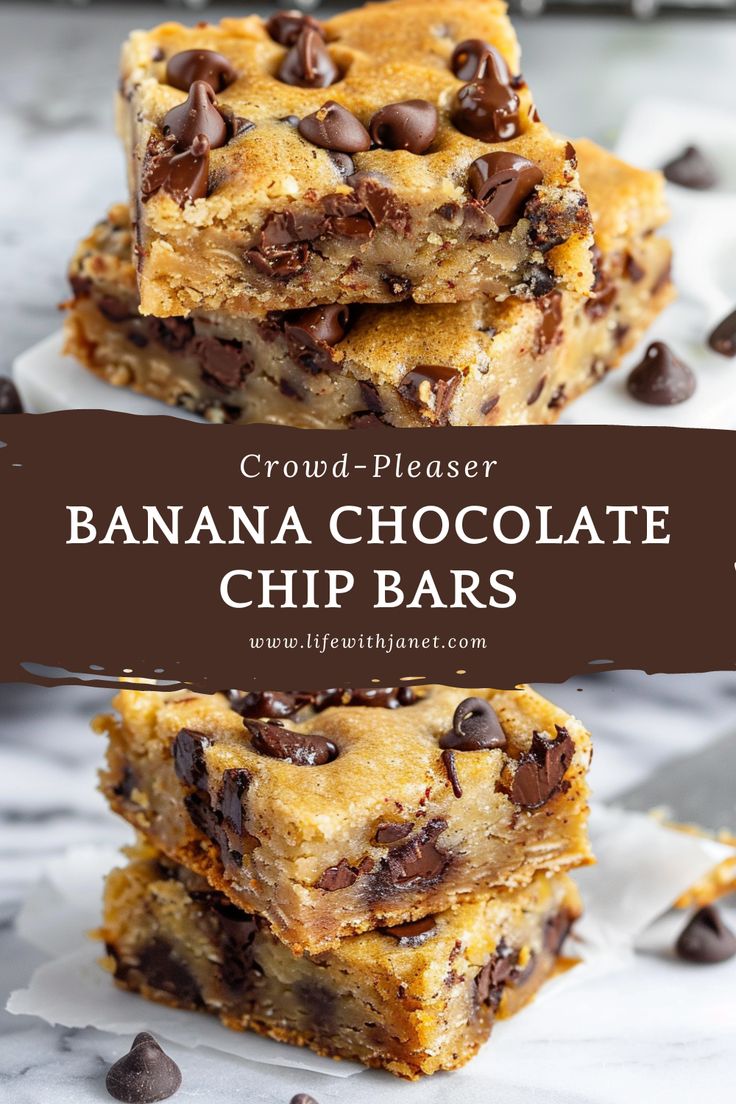 banana chocolate chip bars stacked on top of each other