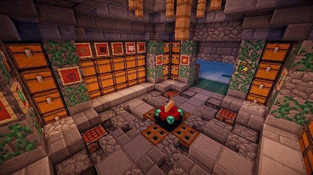 the interior of a minecraft house with lots of wood and stonework on it