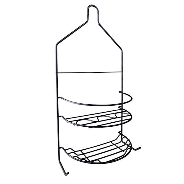 a metal rack with three tiers and a bottle on the top, in front of a white background