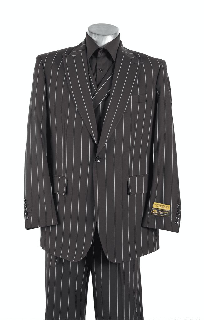 Mens 1930s Suits - Black Pinstripe Suit Luxury Pinstripe Suits For Workwear, Luxury Pinstripe Semi-formal Suits, Elegant Tailored Pinstripe Sets, Elegant Striped Formal Sets, Striped Notch Lapel Business Sets, Business Striped Notch Lapel Sets, Elegant Striped Fitted Sets, Elegant Fitted Striped Sets, Formal Pinstripe Notch Lapel Sets