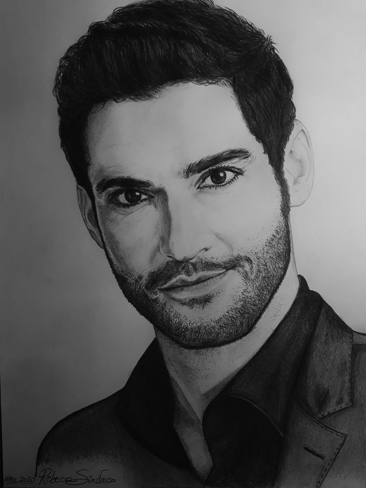 a pencil drawing of a man's face with a black shirt and tie on