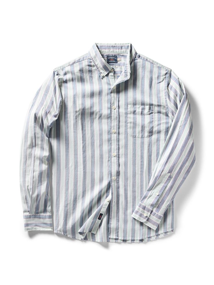 Supima Oxford Shirt - Coastal Skies Stripe White Relaxed Fit Yarn-dyed Shirt, White Relaxed Fit Yarn-dyed Top, Relaxed Fit Cotton Shirt For Daywear, Casual Relaxed Fit Yarn-dyed Shirt, Classic Relaxed Fit Yarn-dyed Shirt, Classic Yarn-dyed Shirt In Relaxed Fit, Classic Yarn-dyed Tops With Relaxed Fit, Yarn-dyed Cotton Shirt For Spring, Spring Cotton Yarn-dyed Shirt