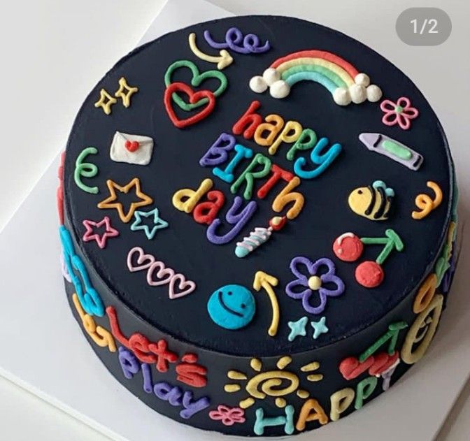 a birthday cake is decorated with colorful icing