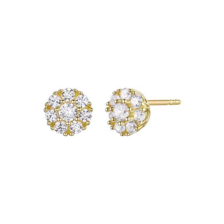 Adorned with scintillating, round-cut diamonds, these 14k gold over silver stud earrings add a touch of sophistication to your look. Click on this JEWELRY & WATCHES GUIDE to learn about fit, styles, materials and more! Adorned with scintillating, round-cut diamonds, these 14k gold over silver stud earrings add a touch of sophistication to your look. Click on this JEWELRY & WATCHES GUIDE to learn about fit, styles, materials and more! FEATURES Length: 5.4 mm Backings: post Nickel free Metal: ster Yellow Gold Diamond Cluster Earrings With Halo, Classic Diamond Cluster Earrings In Gold, Classic Gold Diamond Cluster Earrings, Yellow Gold Cluster Diamond Earrings With Brilliant Cut, Diamond White Halo Earrings Fine Jewelry, 14k Gold Cluster Earrings With Halo Design, Timeless Round Cluster Earrings With Prong Setting, Elegant Gold Cluster Earrings With Vvs Clarity Diamonds, 14k Gold Halo Setting Round Cut Earrings