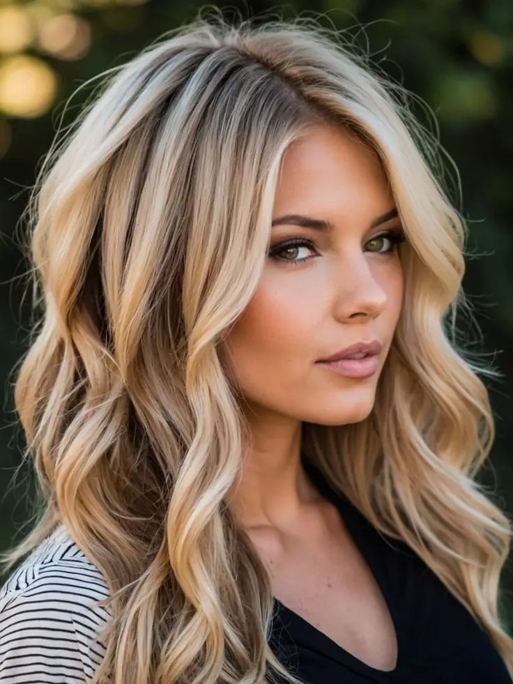 Long Blonde Color Ideas, Hair Color Fall Blonde, Hair Color Ideas For Extensions, Dramatic Hair Color For Blondes, Blonde Hair And Lowlights, Long Hair Low Lights And Highlights, Blonde Balayage Fall 2024, Caramel And Blonde Highlights Brown Hair Straight, Kalie Cuoco Hair