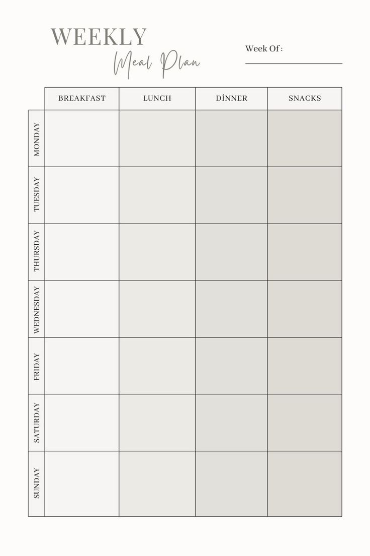 the weekly meal planner is shown in white