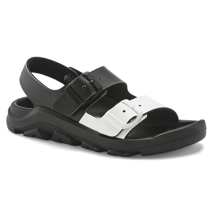 Mogami Birko-Flor Black/White | BIRKENSTOCK Comfortable White Sport Sandals For Outdoor Activities, Functional White Sport Sandals For Outdoor, Comfortable White Sandals For Outdoor Activities, White Synthetic Sandals With Adjustable Strap, White Adjustable Strap Synthetic Sandals, White Functional Outdoor Sandals, White Sport Sandals With Buckle Closure, White Sport Sandals With Buckle Closure And Round Toe, White Sandals For Outdoor Activities With Round Toe