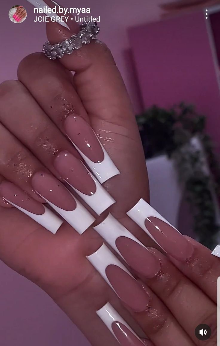 Long Acrylic White Tip Nails, Long Deep French Tip Nails, Frenchies Acrylic Nails Long, Xl French Tip Acrylic Nails, Medium Square Acrylic Nails French Tips, Plain Long Nails, Xl French Tip Nails, Long Acrylic French Tip, Long French Tip Nails Square