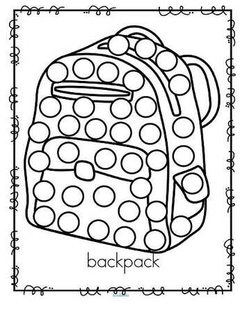 the back pack coloring page is shown in black and white, with dots on it