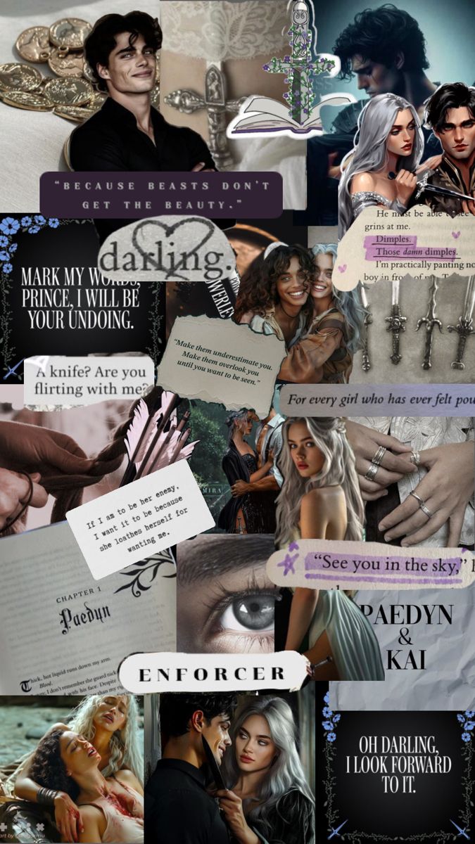 the collage has many different pictures and words on it, including one woman's face