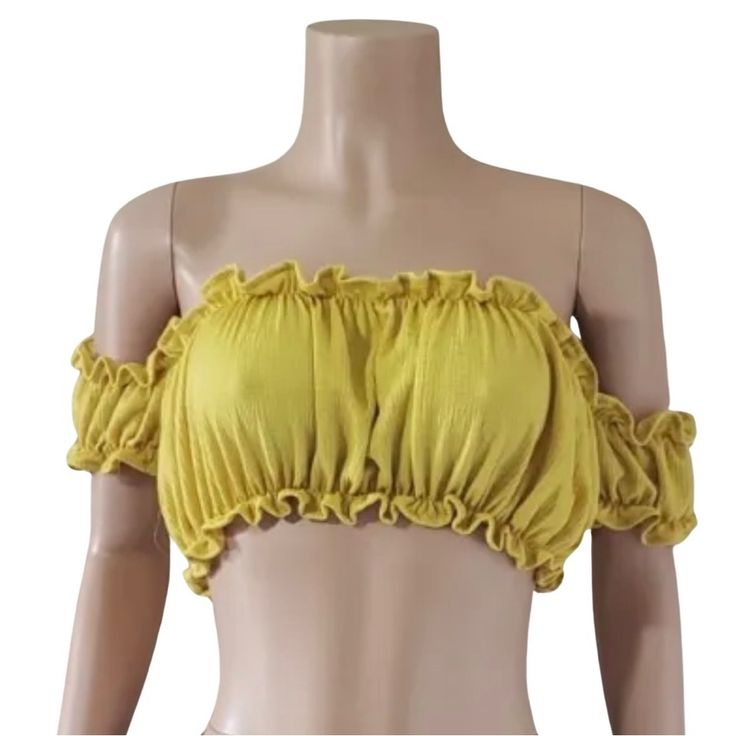 Super Cute Yellow Cropped Top 99% Polyester 1% Spandex Stretch Solid Color Top For Vacation, Solid Stretch Tops For Vacation, Fitted Solid Crop Top For Day Out, Yellow Stretch Solid Color Top, Summer Bandeau Stretch Crop Top, Fitted Solid Color Beach Top, Fitted Yellow Bandeau Crop Top, Yellow Fitted Bandeau Top, Solid Summer Stretch Tops