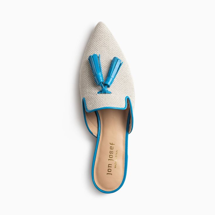 Never sacrifice comfort for chic again. Slide into this tan linen mule with blue tassel detailing to go about your day in style. Linen upper with leather lining Leather sole and insole Medium width .5" heel Made in Spain Tassel Shoes, Blue Tassel, Diy Shoes, Lovely Colors, Mule, Trending Shoes, Leather Shoes, In Style, Mule Shoe