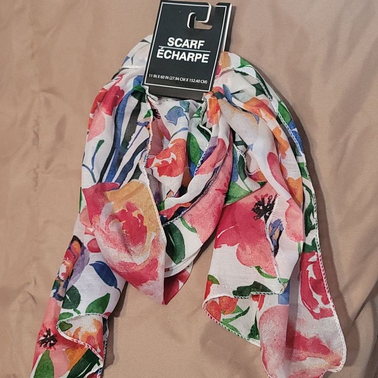 Nwt Floral Semi-Sheer Scarf E'charpe 11 In X 60 In. All Sales Are Final. White One Size Scarves For Spring, White Scarves One Size For Spring, White One-size Scarves For Spring, One Size White Scarves For Spring, White One-size Scarf For Spring, Casual White Scarves, Chic White Floral Print Scarves, Casual Red Scarf For Spring, Sheer Scarf