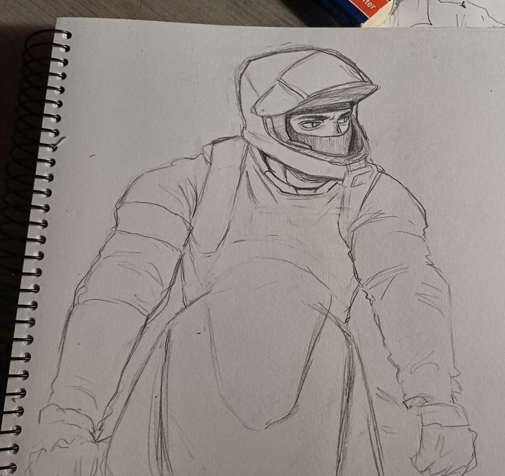 a drawing of a person wearing a helmet