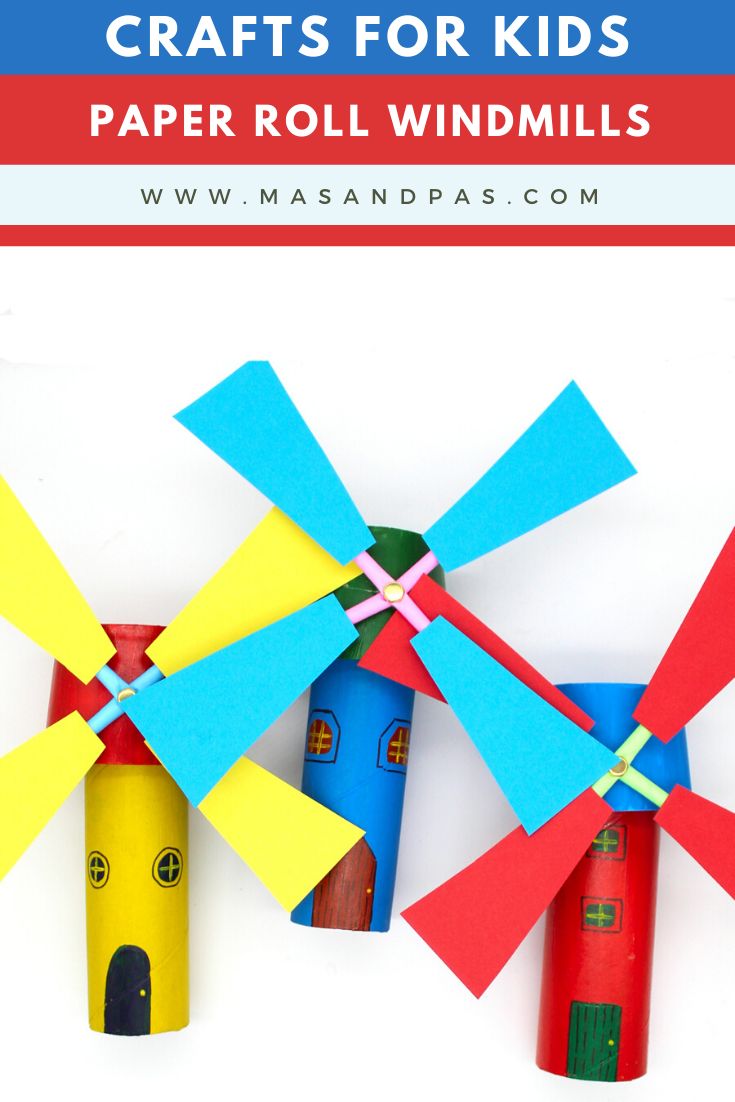 paper roll windmills with text overlay that says crafts for kids