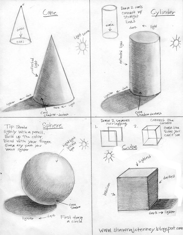 four different types of shapes are shown in this drawing lesson for students to learn how to draw