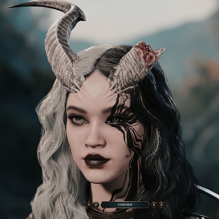 a digital painting of a woman with horns on her head