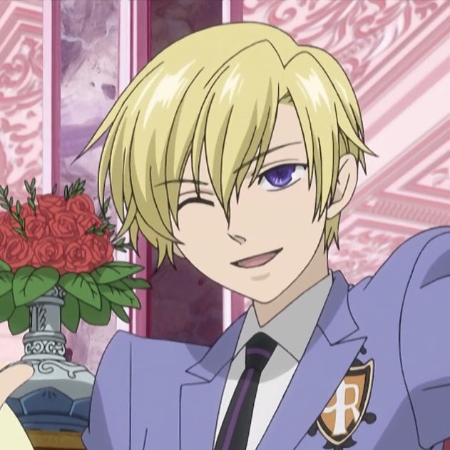 an anime character with blonde hair and blue eyes holding a bouquet of flowers in his hand