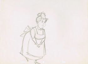 a drawing of a woman in an apron